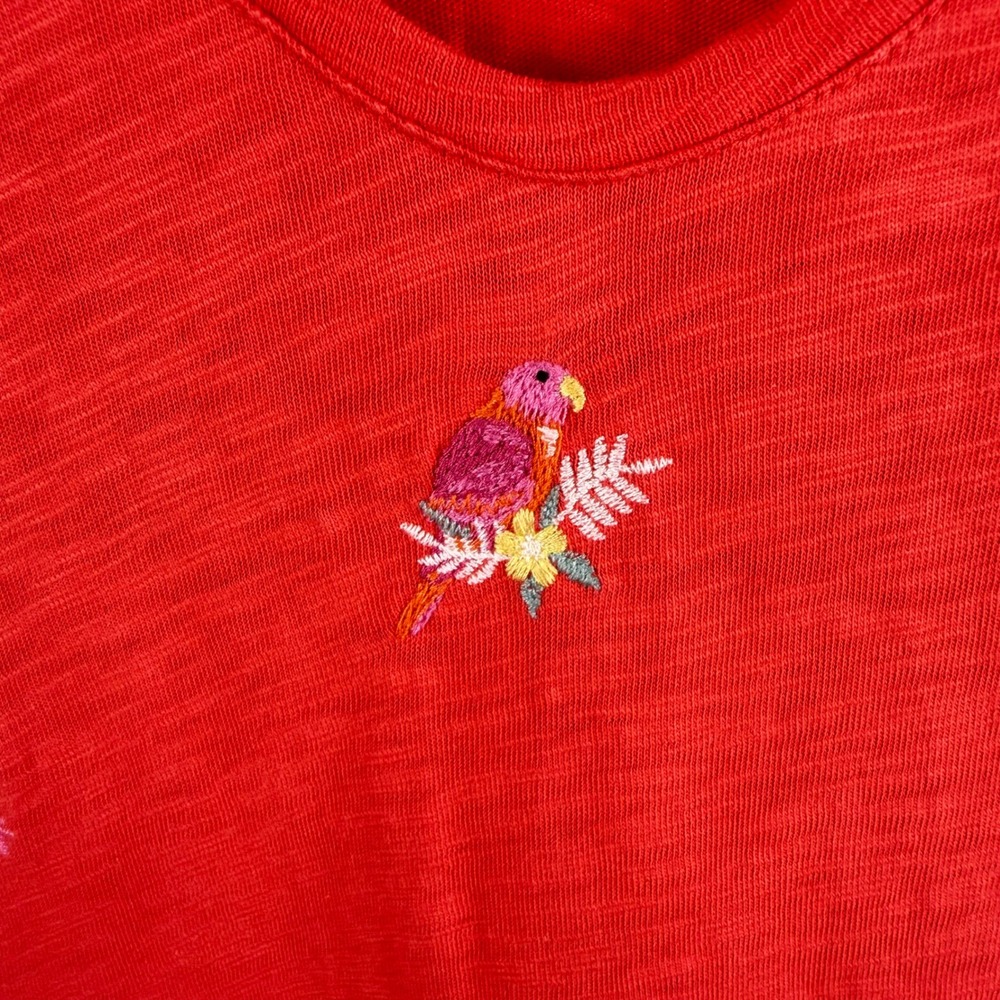 Boden Red Parrot Shirt Dress 6 Long‎ Embroidered Simple Beachy Resortwear Casual - Picture 4 of 8